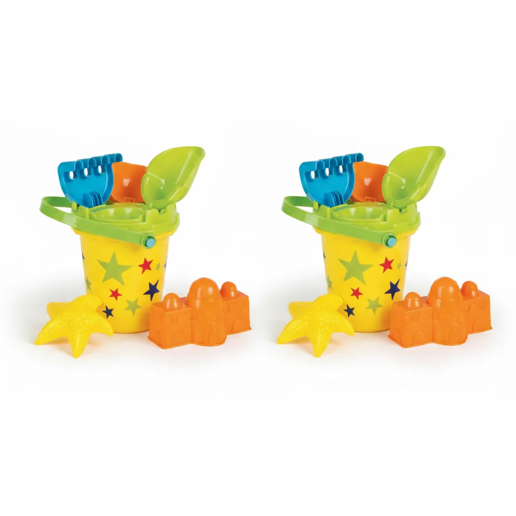 Beach Buddy 6 Piece Toy Set in Bucket for Kids Sand and Water Play - 2 Pack