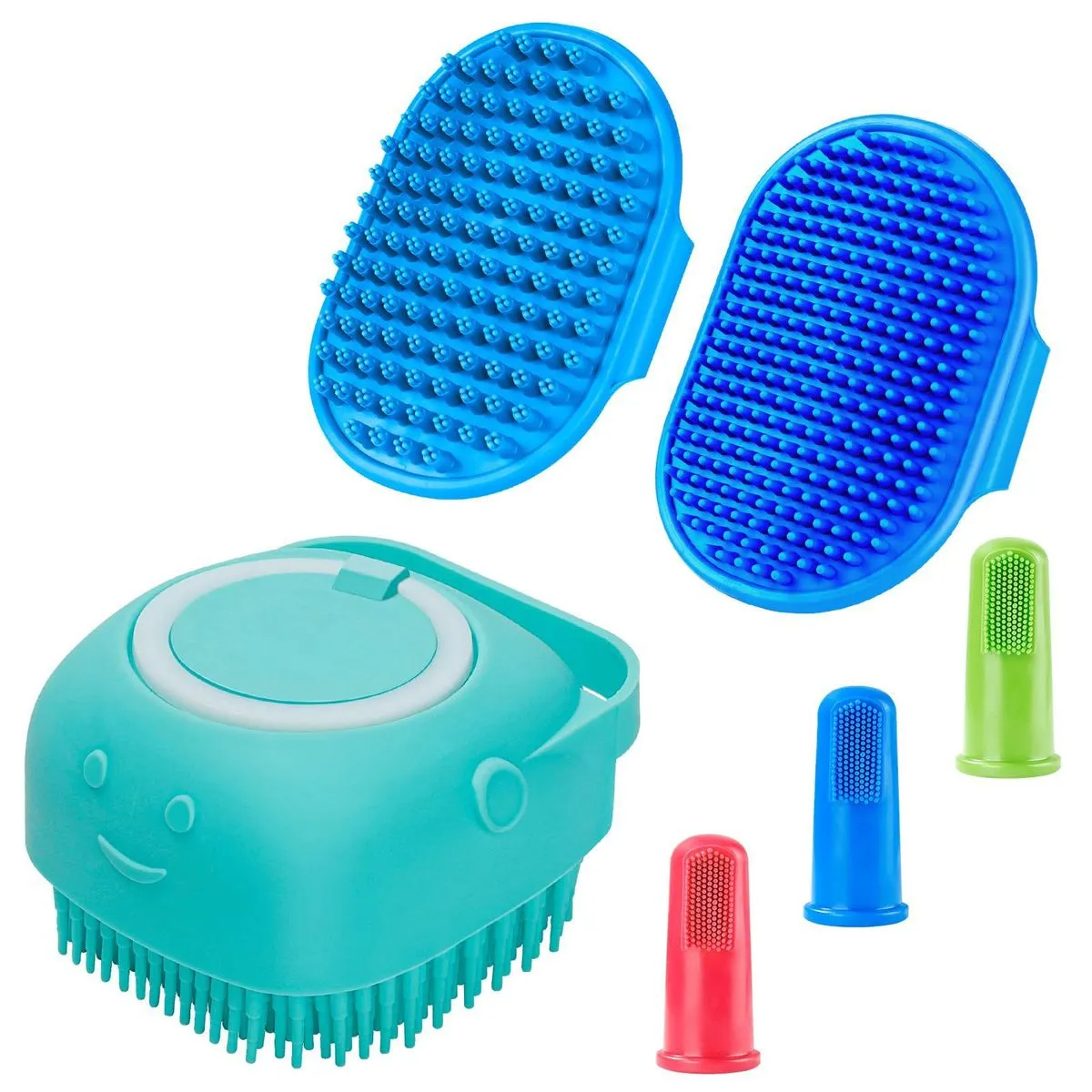 3-Piece Dog Bath & Dental Care Set - Adjustable Brush + 3 Toothbrushes