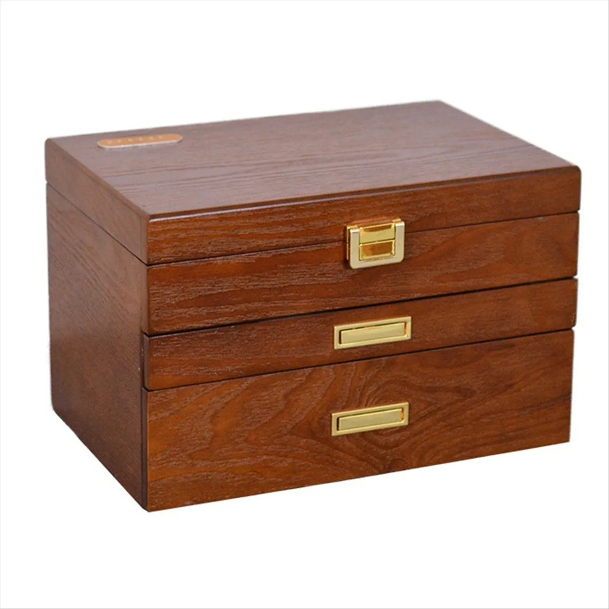 Retro 3 Layers Jewelry Box Jewelry Storage Box With 2 Pull-Out Drawer