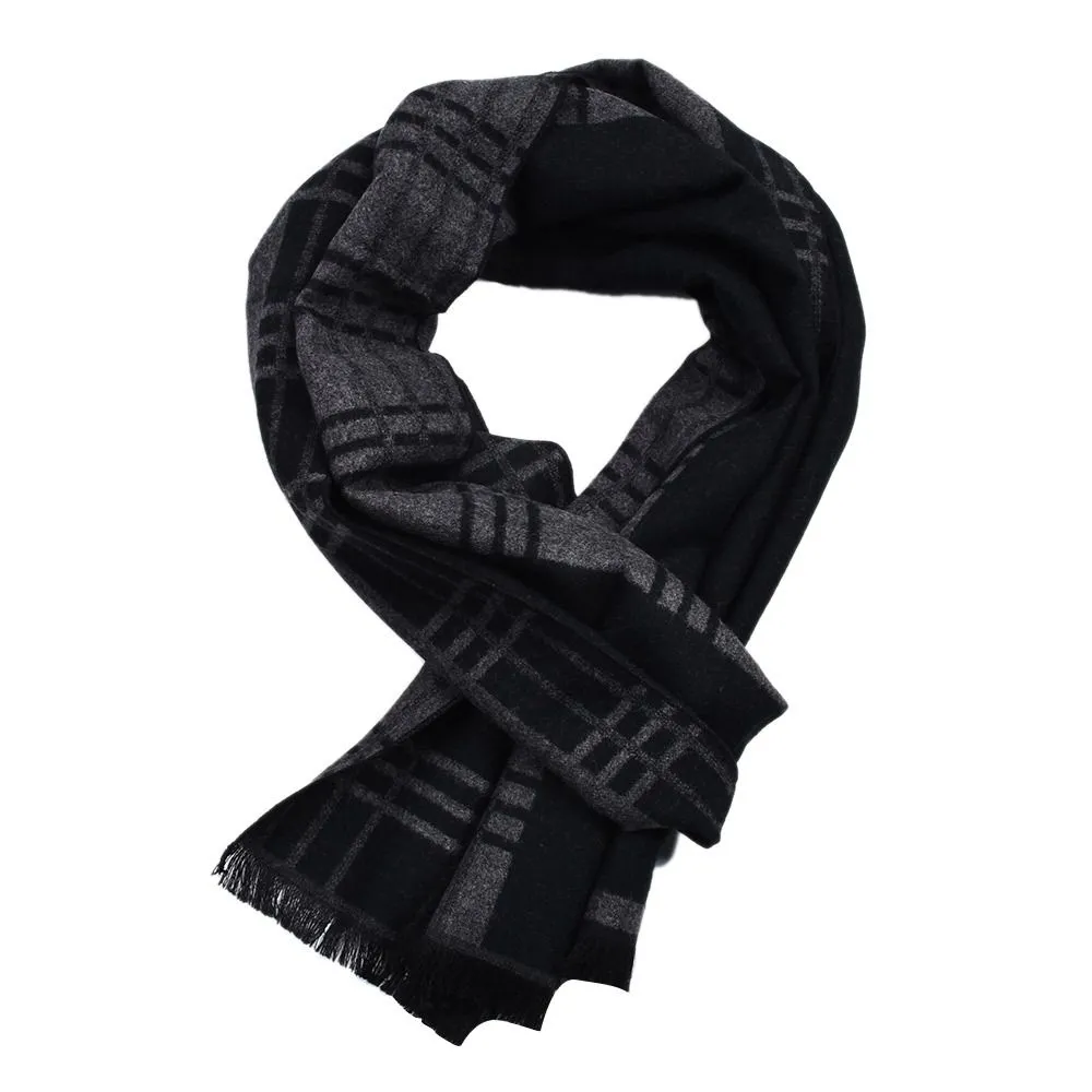 Winter Fashion Classic Men's Colour-Matching Plaid Imitation Cashmere Scarf - Black