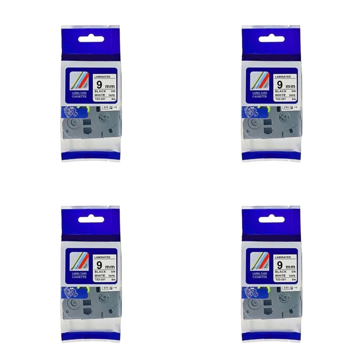 TZ-221 Label Tape Cartridge 9mm - Laminated Black On White - Pack Of 4 Compatible with Brother