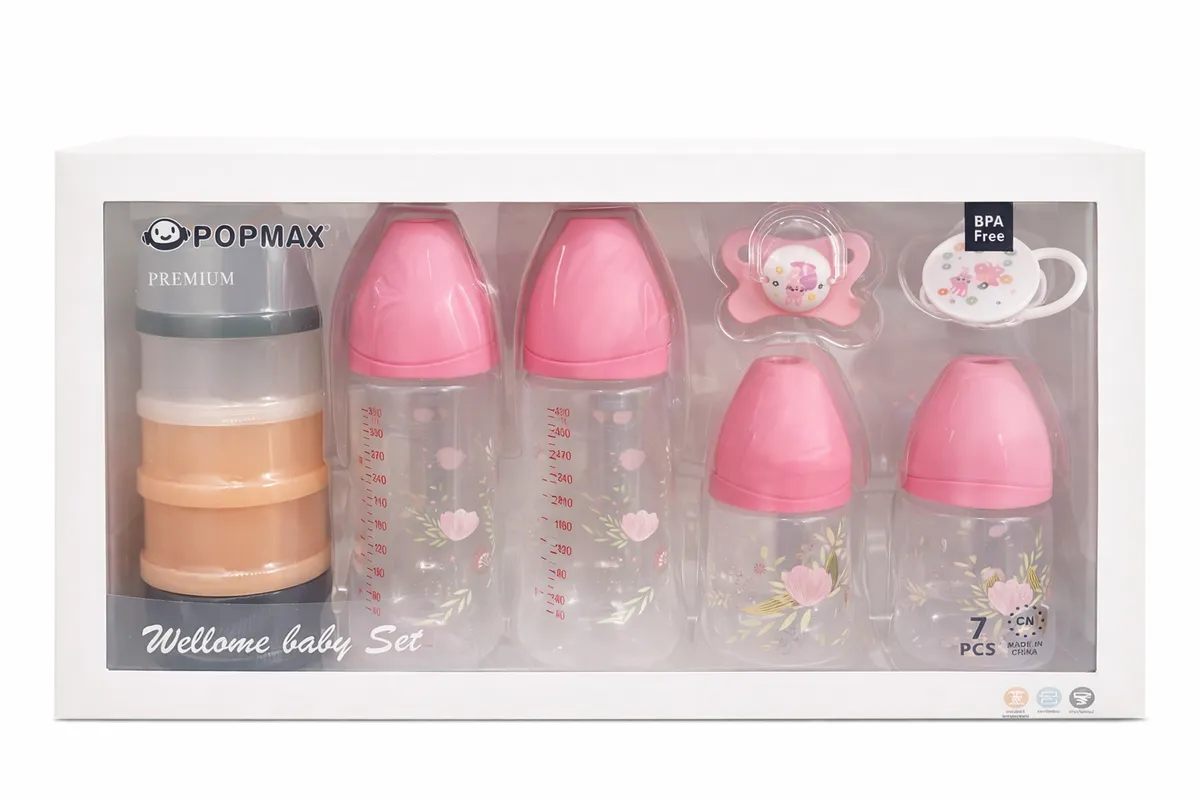 7-Piece Baby Bottle Feeding Set-BPA Free Bottles,Formula Dispenser&Pacifier - Pink