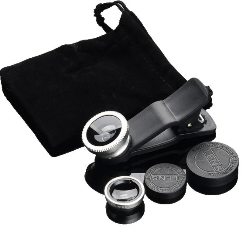 Multifunctional Clip On Phone Camera Lens Kit Fisheye Wide Macro Lenses