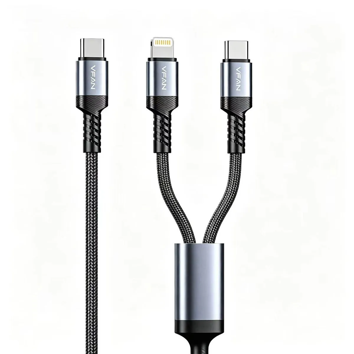 PD 2 in 1 Fast Charging Cable, USB-C to Type-C/Lightning Cables Black - 1m