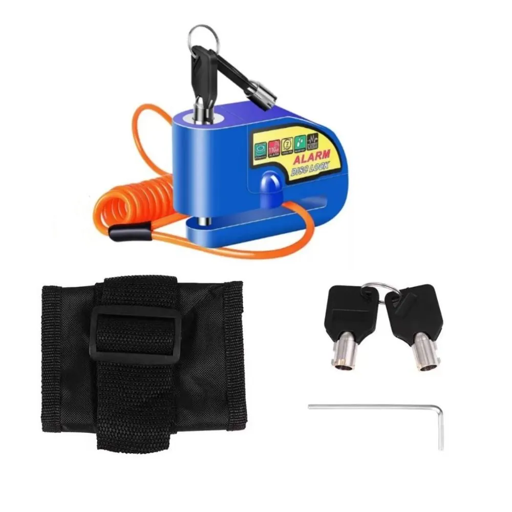 Motorcycle and Bicycle Disc Brake Waterproof Alarm Lock - Blue