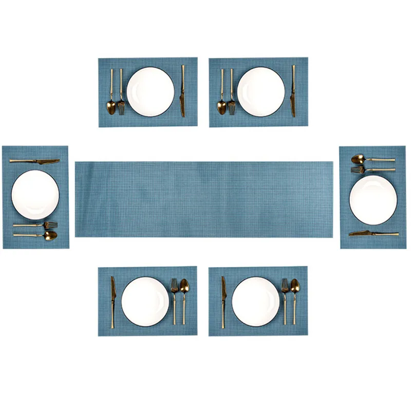 Placemats Place Mat Dining Table Mats with Table Runner Party Décor - Set of 7 - Blue