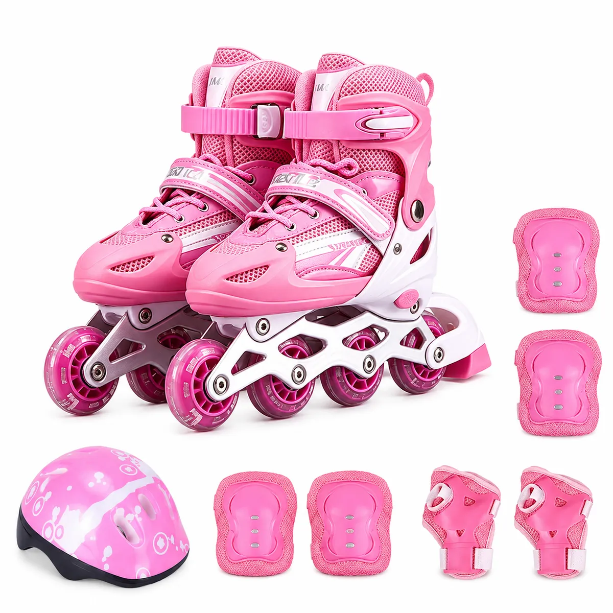 Kids Adjustable Inline Roller Skates with Helmet & Protective Gear