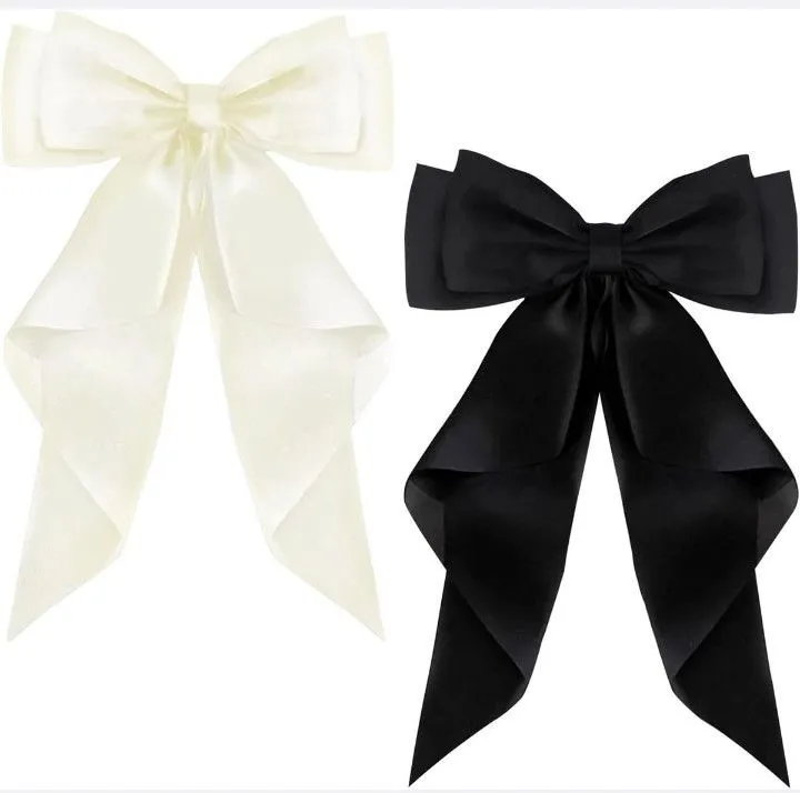 2-Pieces Women's Oversized Black & Red Satin Butterfly Bow Hair Clip