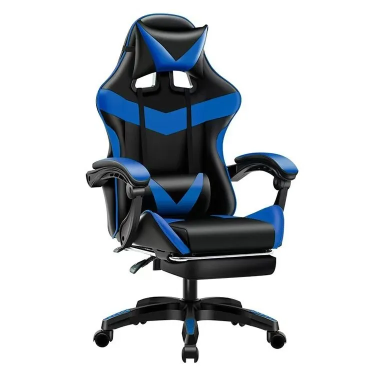Gaming Chair with Pull Out Foot Rest Computer Office Chair - Blue