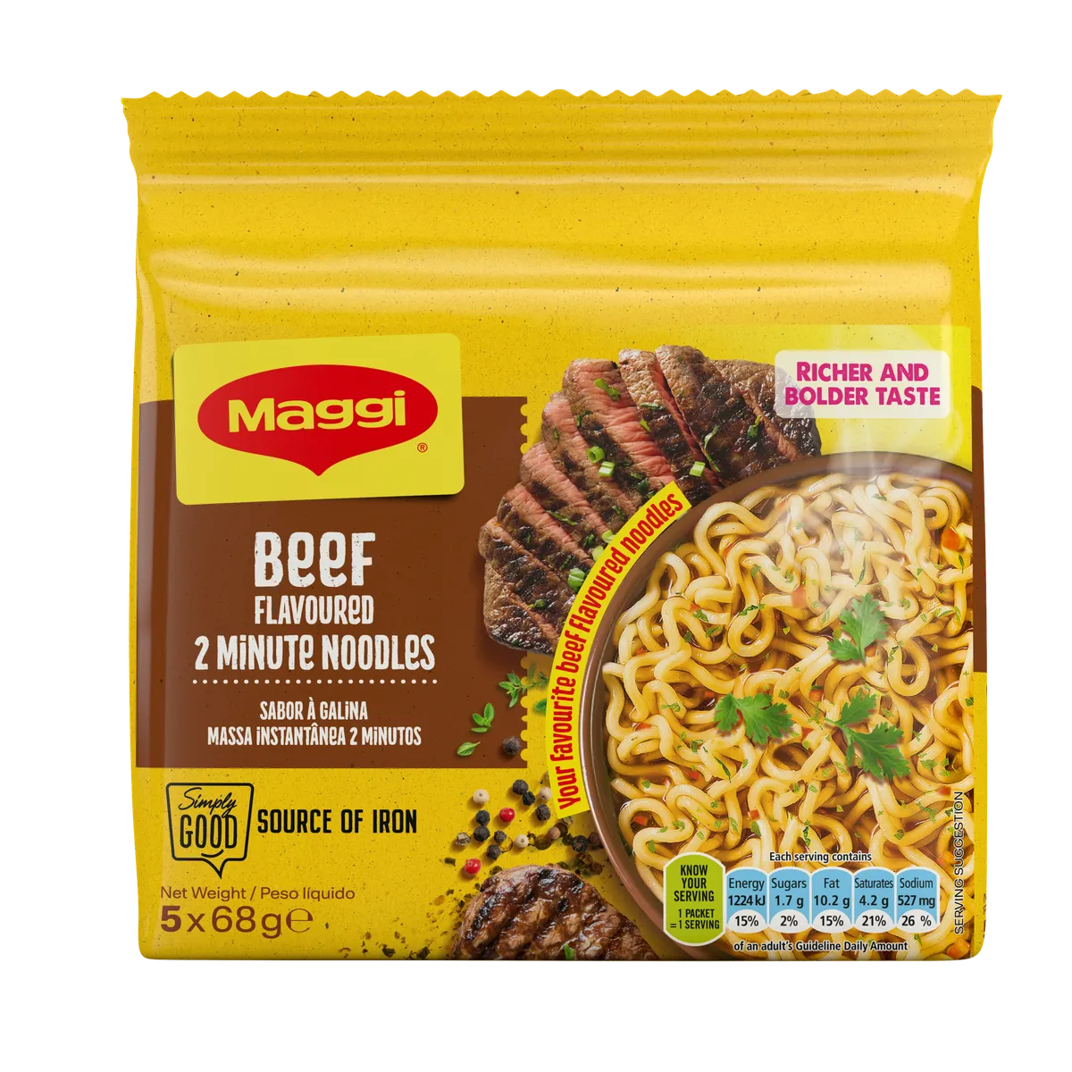 MAGGI 2 Minute Instant Noodles Beef Flavour 5 Pack