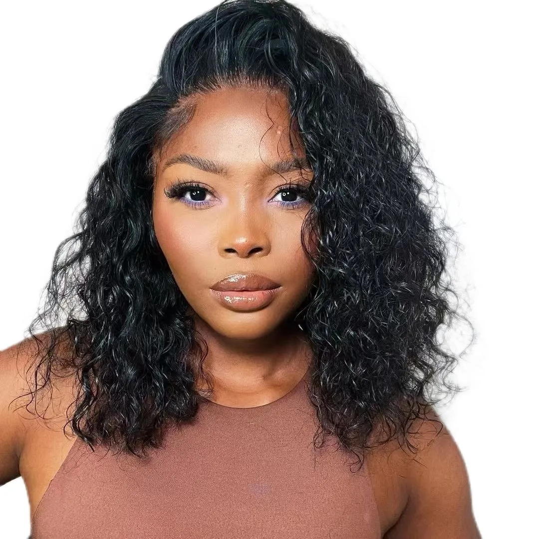 Brazilian/Peruvian Curly Full Frontal Wig With Lace Closure 14inch Glueless