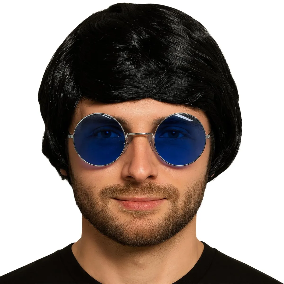 Mens Blonde Short Wig with Fringe, Retro 60s/70s Style - Black