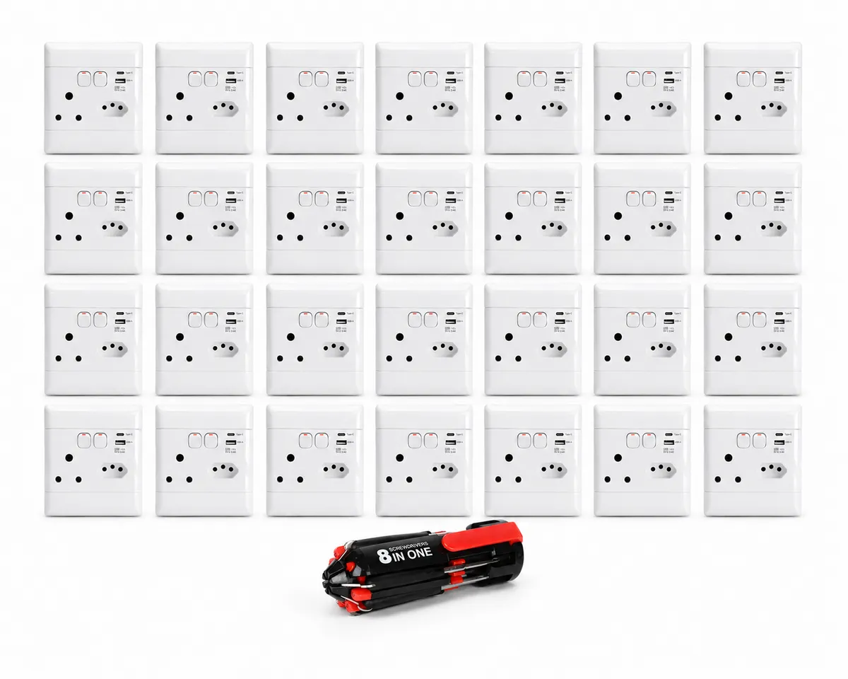 Gorah 30 x 16A Wall Plugs USB-A & Type-C Ports & 8-in-1 Pocket Screwdriver
