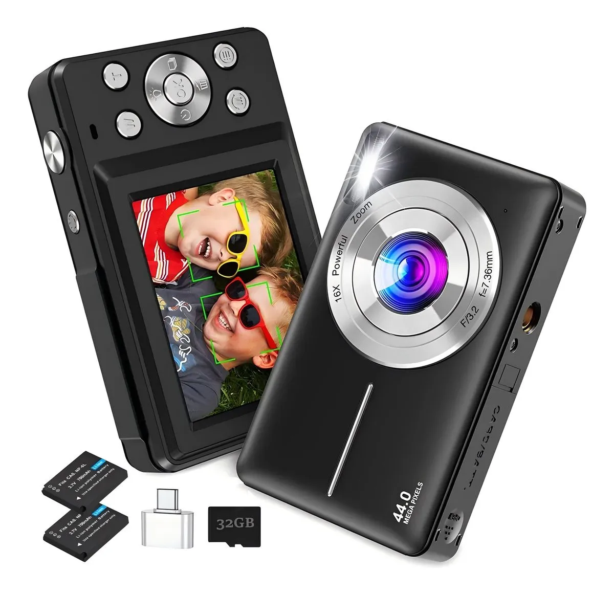 1080p 44mp Digital Camera Webcam Filters Beginners +32gb - Black