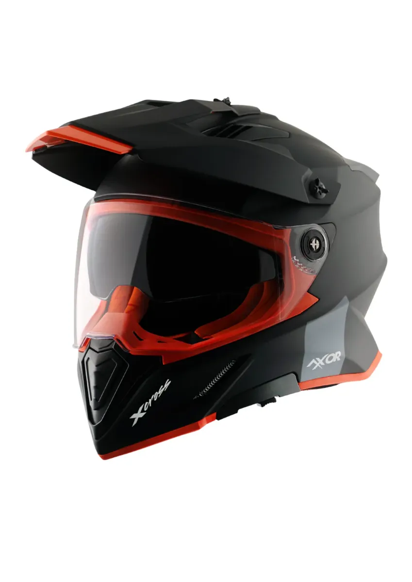 AXOR X-Cross DV Adventure Motorcycle Helmet, Dual Visor, Black Orange Matt