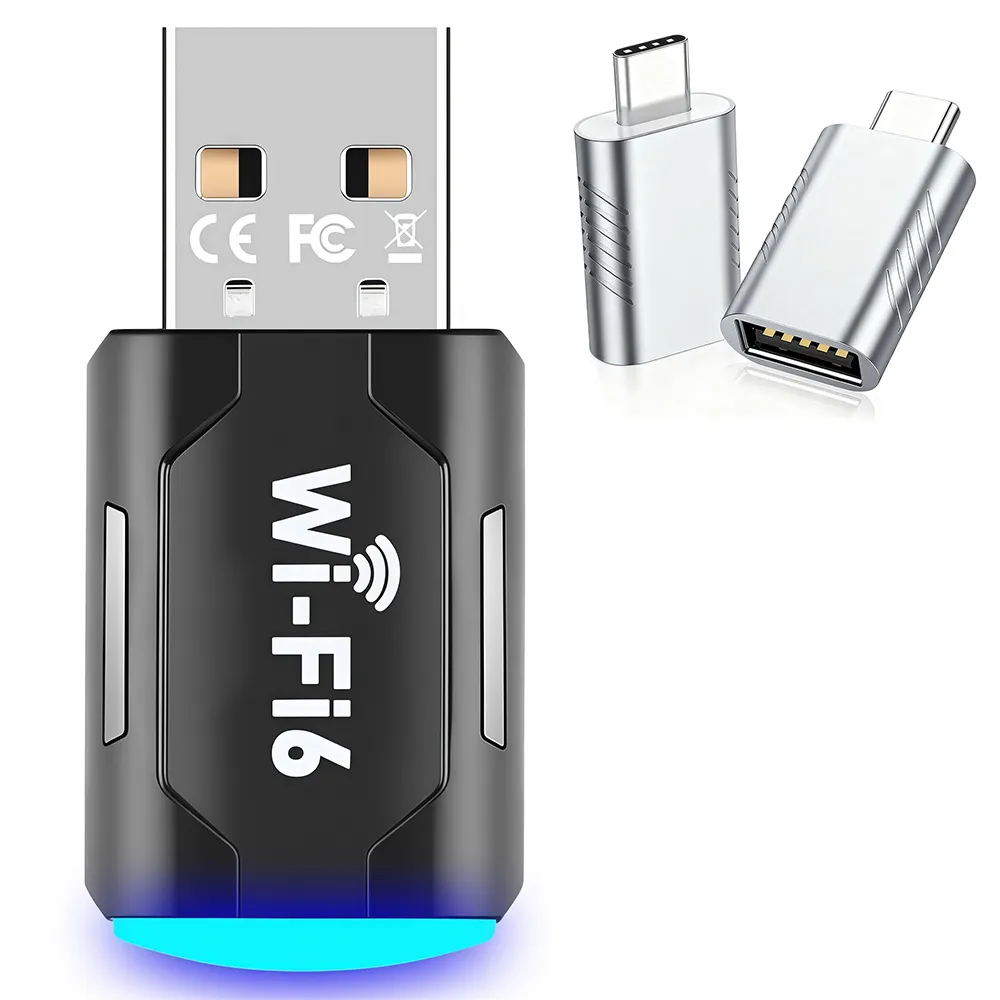 2-in-1 Wi-Fi 6 Bluetooth 5.4 USB Adapter With 2pcs Type-C to USB Adapte