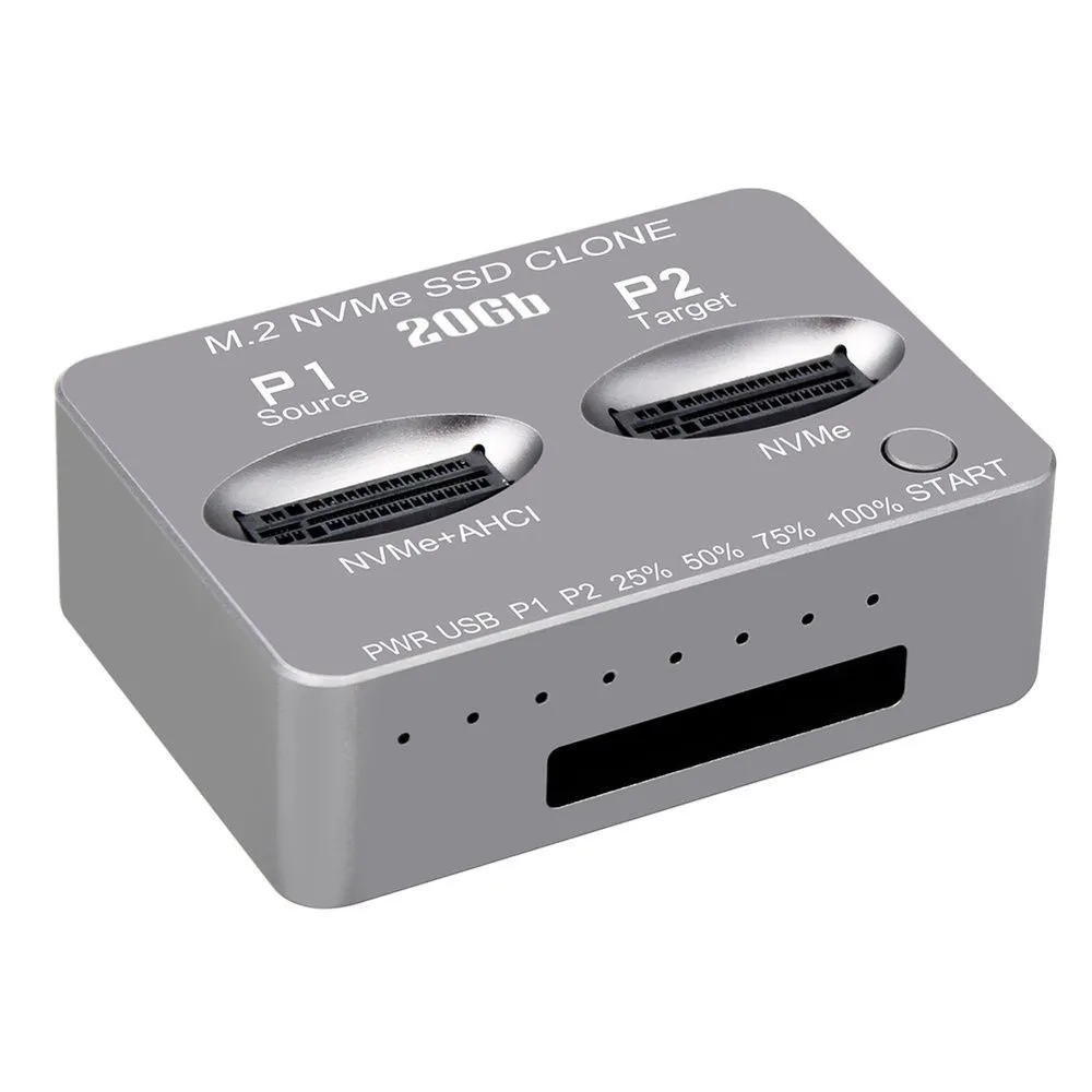 SUPERWISE Dual Bay M.2 NVMe/SATA SSD Clone Docking Station 20Gbps