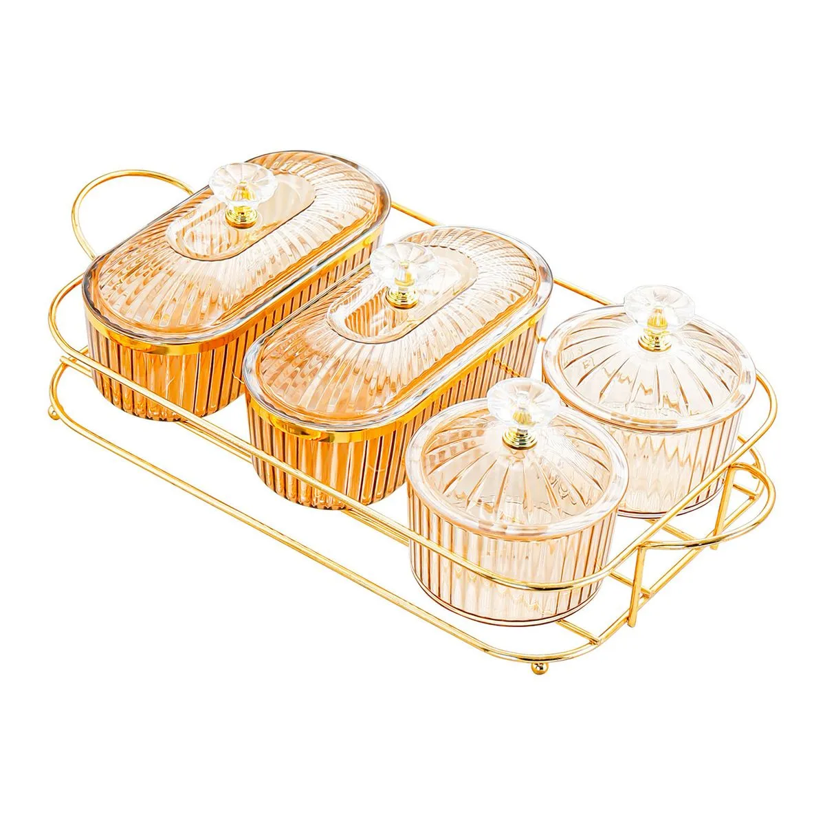 Clear Serving Bowls Set Snack Tray with Gold Rimmed Rack Snack Tray - Amber