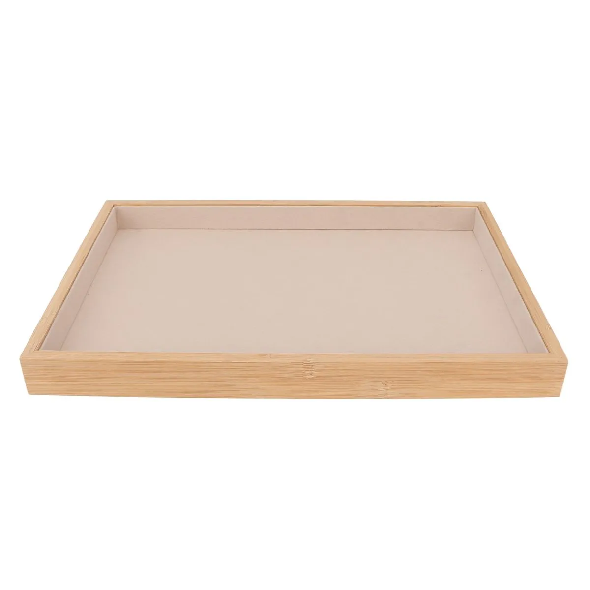 Classic Beige Wood Jewelry Tray - Durable Organizer for Earrings & Necklaces