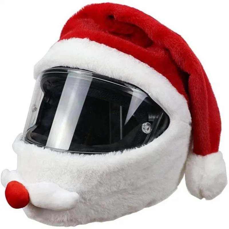 Festive Motorcycle Helmet Cover Soft Santa Hat Design for Christmas Riding