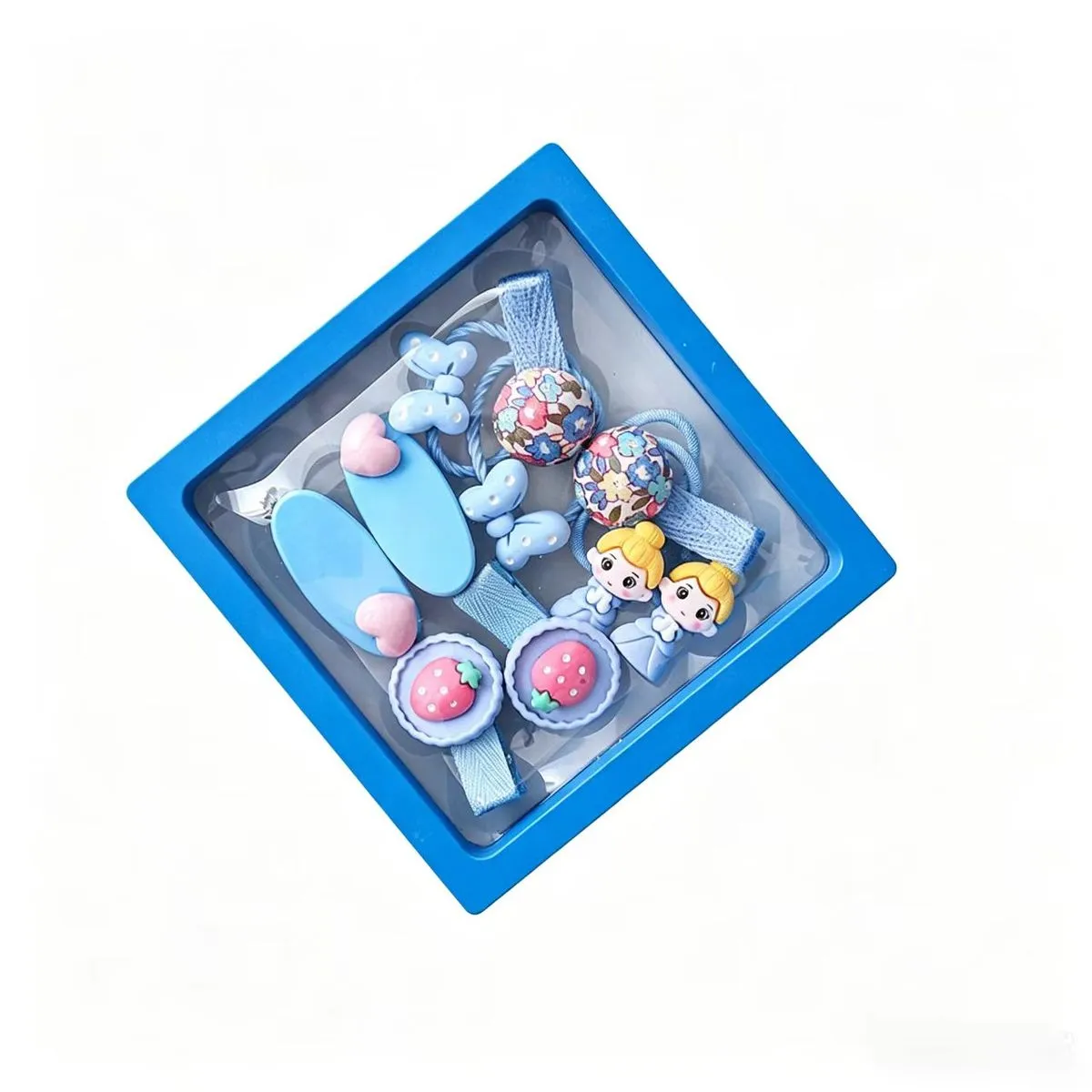 Kids Cartoon Hair Accessories Gift Box Set Girls Hair Clips and Hair Ties - Blue