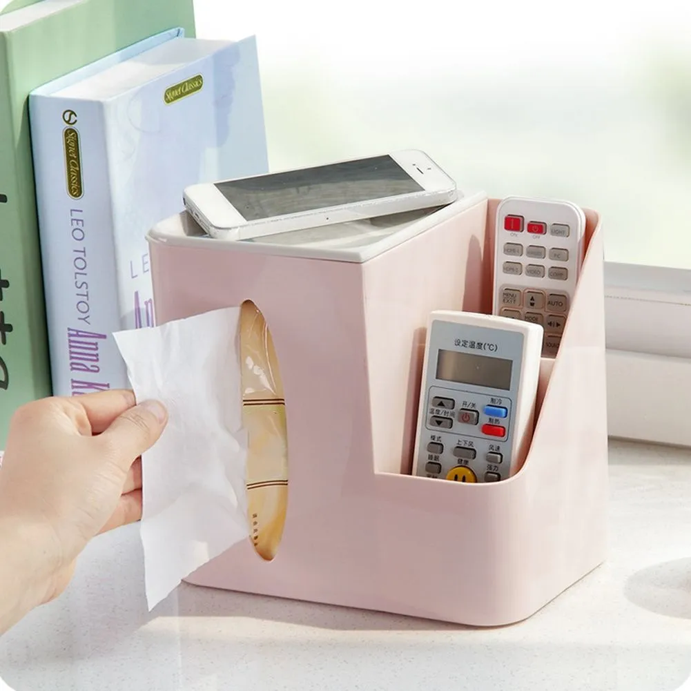 Multi Grid Remote Control & Tissue Organizer Storage Box, 19.5x12.5x17.5cm,