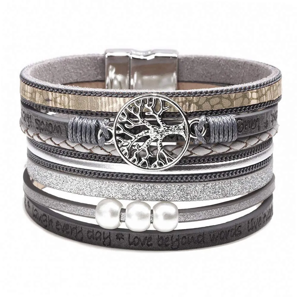 Bohemian PU Leather Bracelet - Magnetic Clasp Wristband Accessory