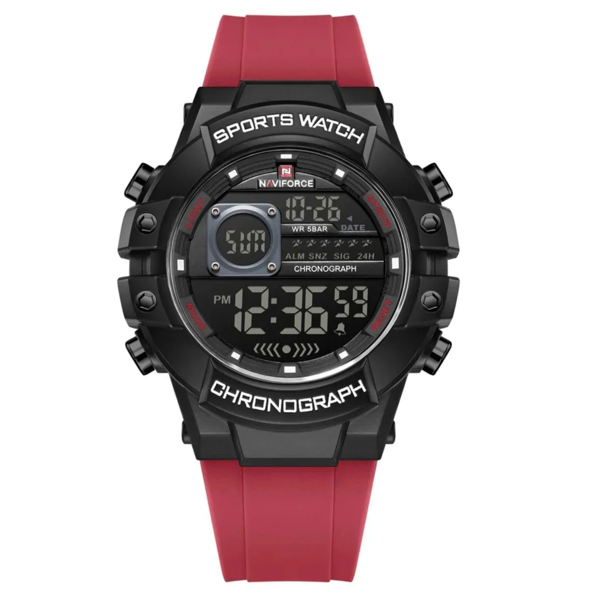Naviforce Men's Throttle LCD Chronograph Rubber Strap Digital Watch Red