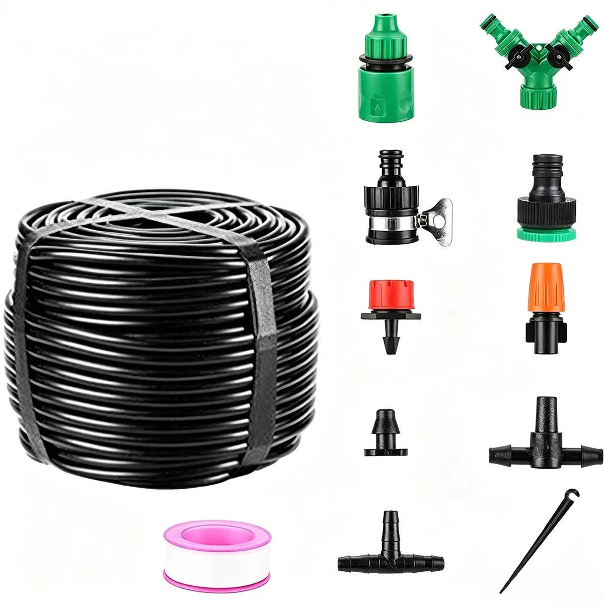 Drip Irrigation System Kit with Quick-Connect Tubing - 50m - 180 Pieces