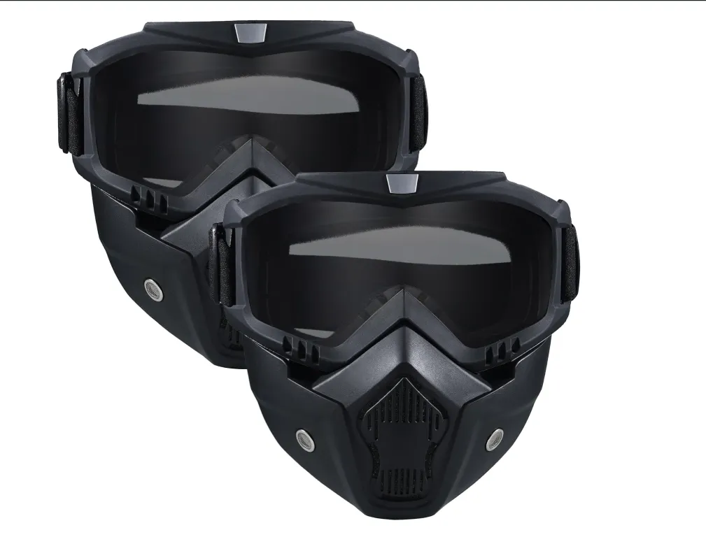 2 Pack Full Face Airsoft Paintball Tactical Mask Goggles Detachable - Black+Black