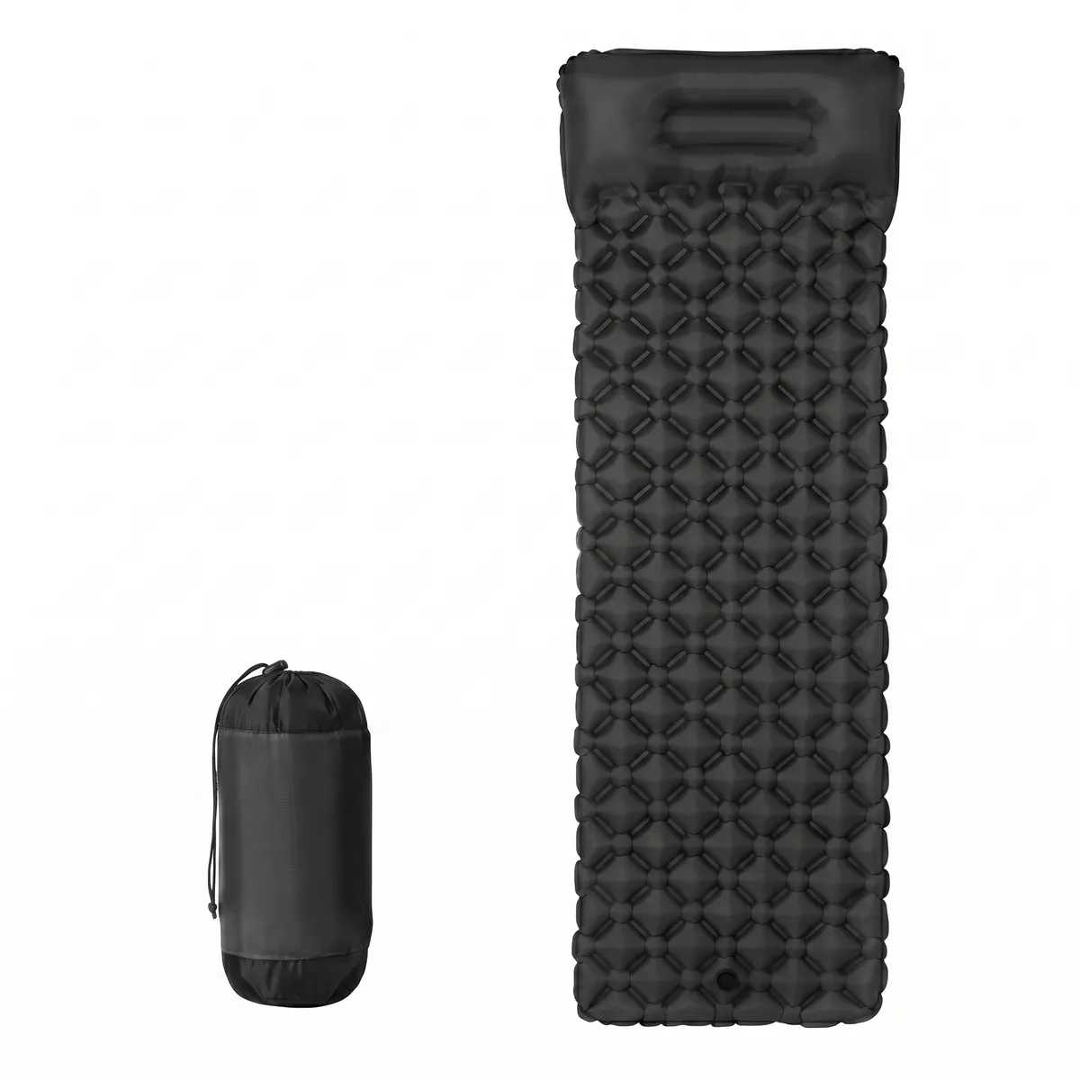 Lightweight Foot Pump Camping Airbed 40D Nylon TPU Mattress With Pillow - Black