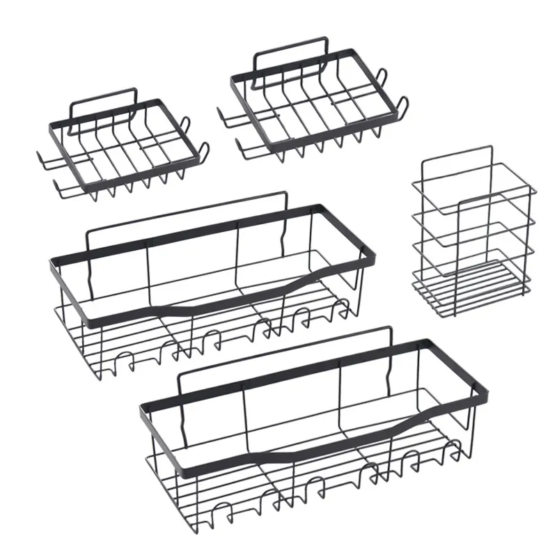 Adhesive Shower Caddy 5 Pack Rustproof Stainless Steel Bath Organizers - Black