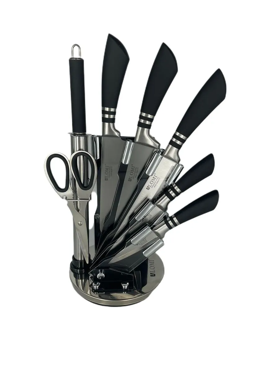 Kitchen Knife Set with Block, 8 Piece Knives Set for Kitchen - Black