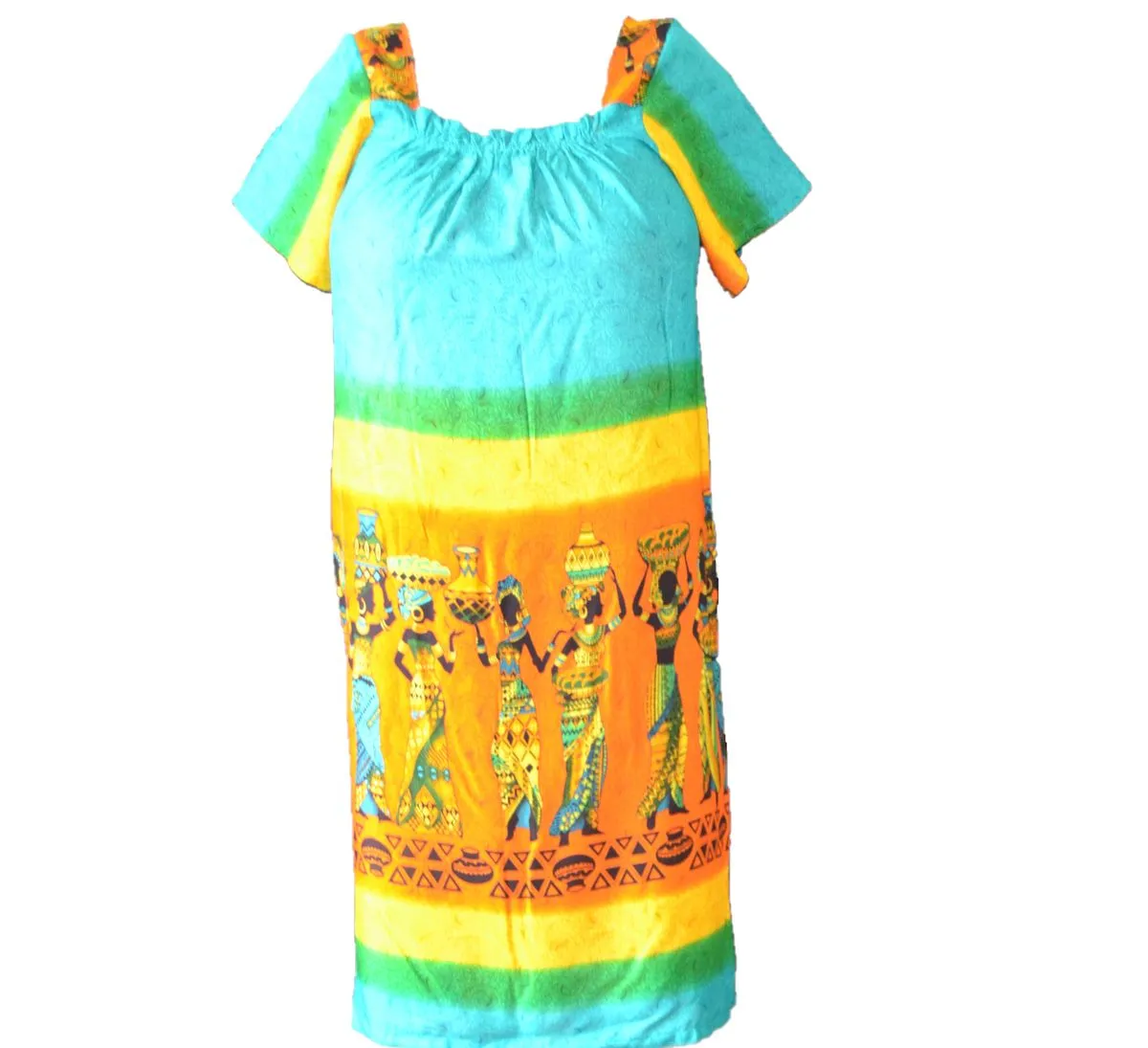 African Rainbow Loose Fitting Dress - Green