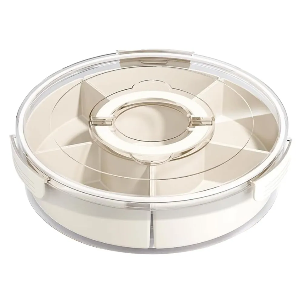 Multi-Use Portable 360 Degree Rotating Divided Serving Tray with Lid