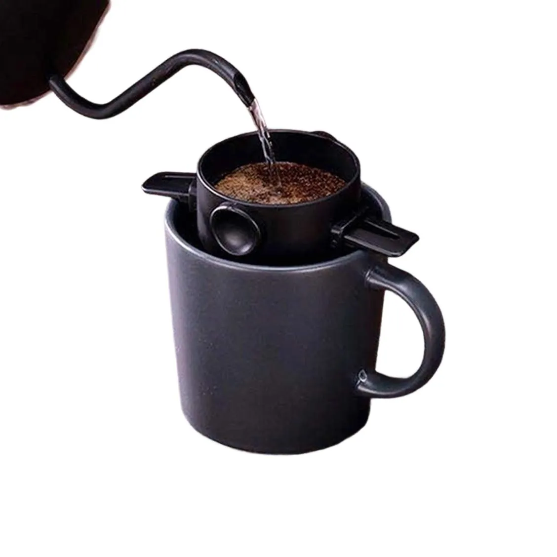Coffee Filter Cup,Portable Reusable Coffee Dripper Cup for Travel Camping - Black