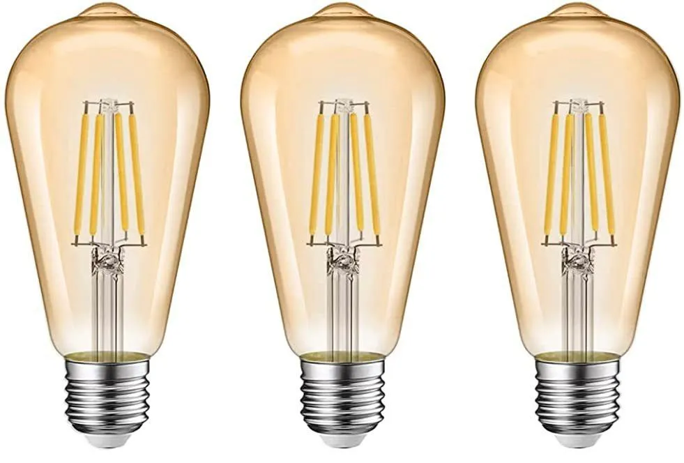 Pack of 3- ST64 4W Retro Warm White LED E27 Filament Bulb 64mm