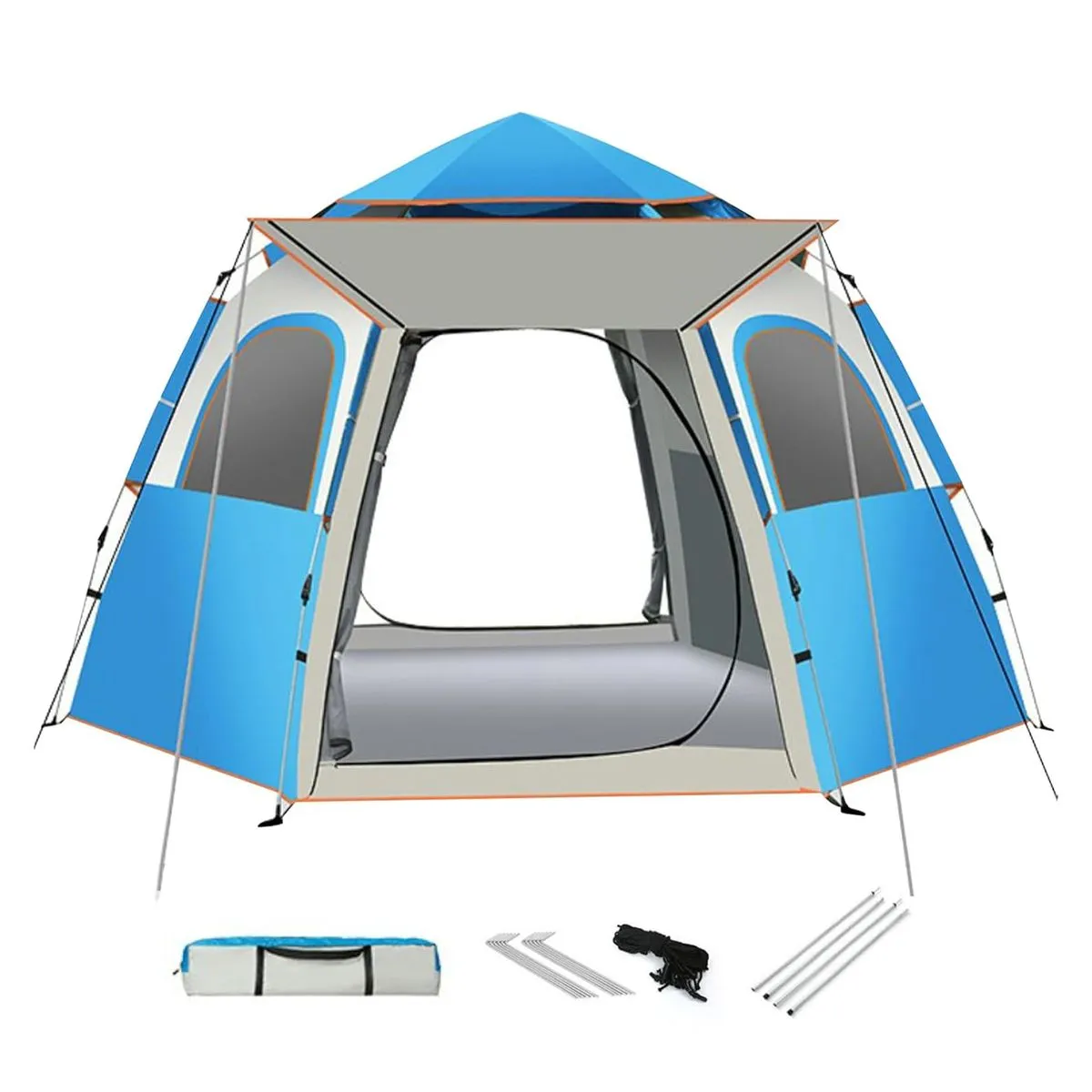 Instant Camping Tent 3-Second Auto-Open Family Sunscreen Dome - 2-3 People - Blue