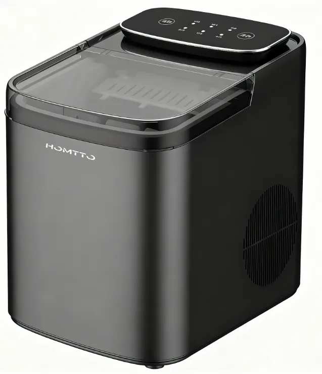 HOMTTO 16kg/24Hr Bullet Ice Maker -6- 9 Ice Pieces in 6 -10 Mins,1.2L, - Grey