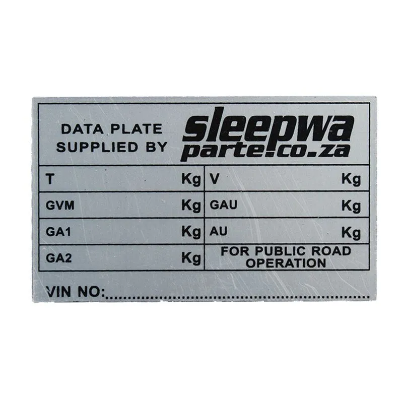 Data Plate Blank For Trailers Up To 3.5 Ton GVM