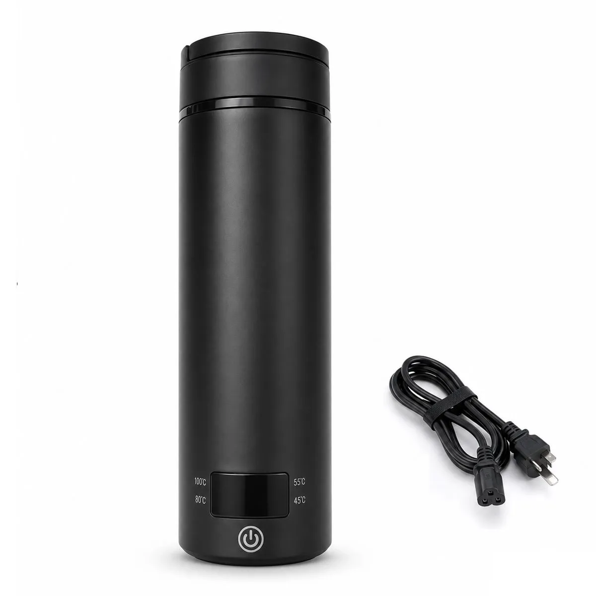 304 Stainless Steel Electric Travel Kettle Cup, LCD Temp Display, 12H Warm - Black