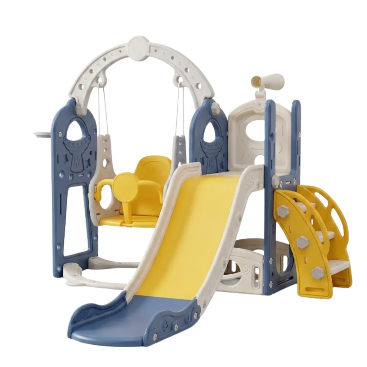 3-in-1 Childrens Slide and Swing Activity Center Toddler Playground - Blue & Yellow