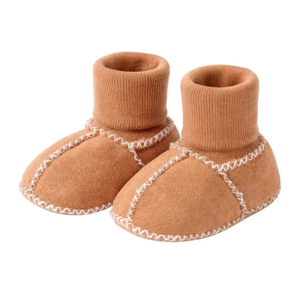 Warm & Cosy Newborn Baby Plush Bootie Shoes For Ages 0-6 Months - Dark Khaki