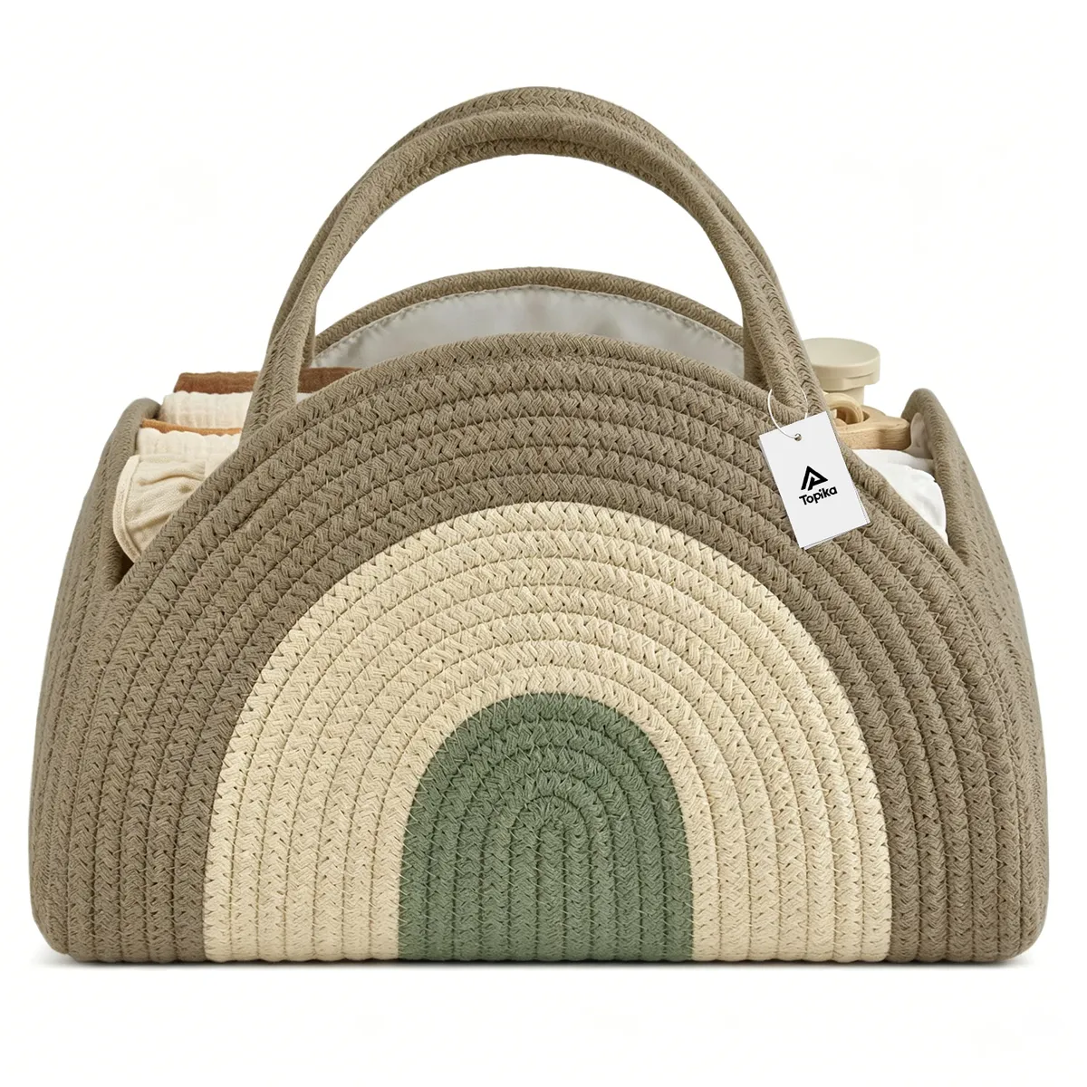 Topika Nappy Caddy Basket, Cotton Rope Diaper Organiser - Brown