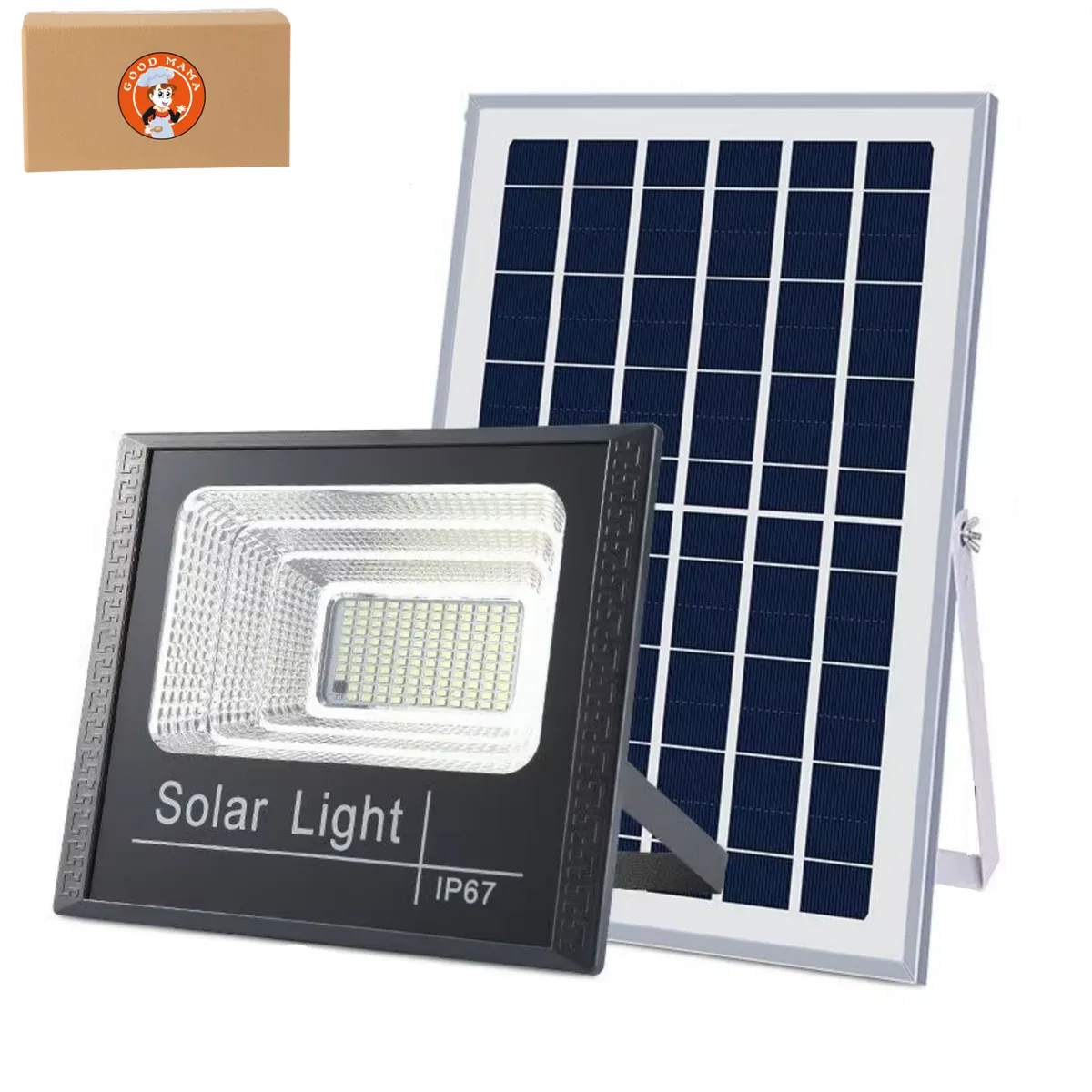 GoodMama Solar Flood Light LED Outdoor Camping Light with Remote Control - Black-300W