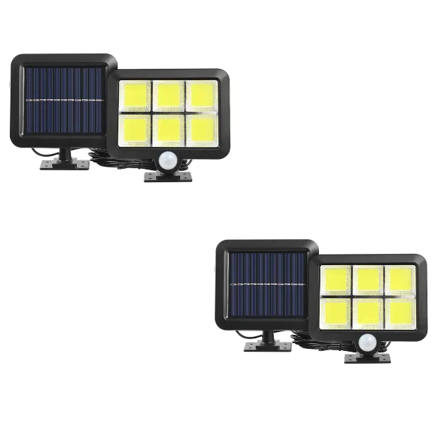2-Pack Solar Motion Sensor Lights: Auto-On Security - 6 Grid 120COB-3 Mode