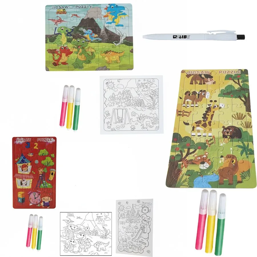 Kids Jigsaw Puzzles & Coloring Set - 3-Pack Fun Designs With ReVibe Pen