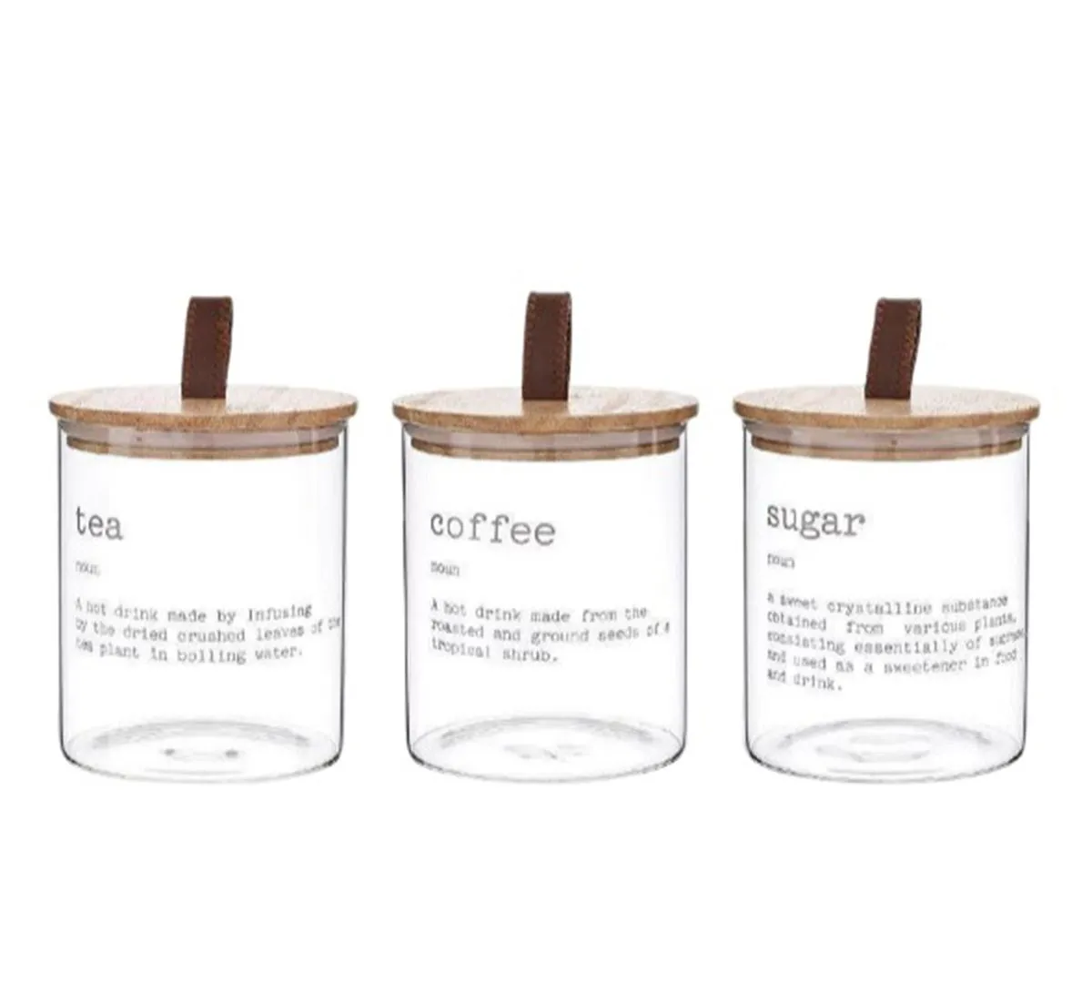 Coffee Tea Sugar Canister Sealed Glass Storage Jars With Wooden Lids-3Pcs
