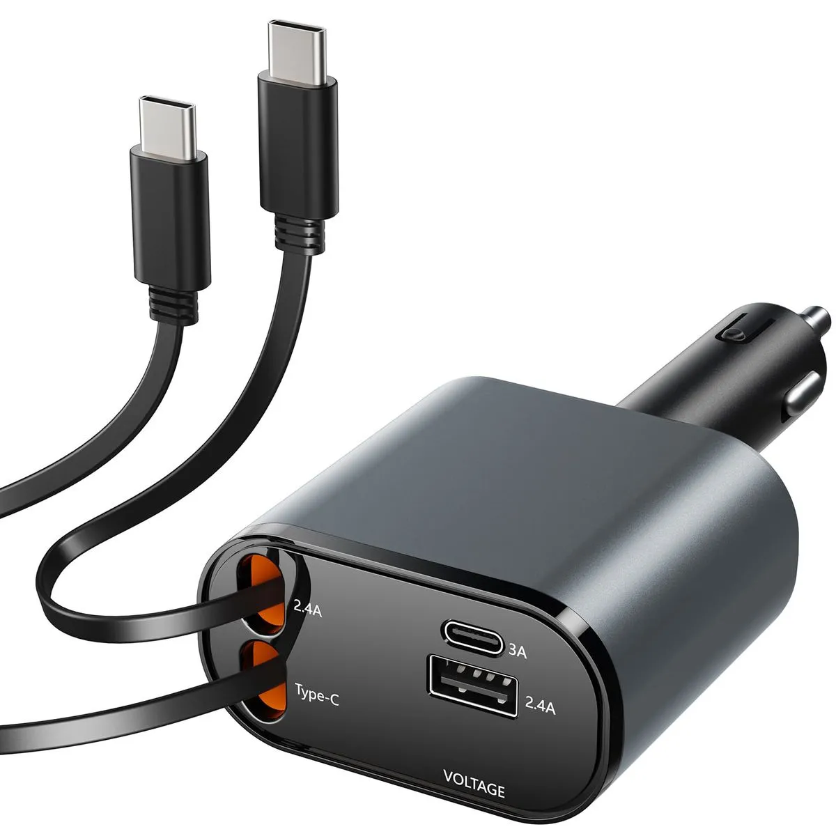 Retractable with Type C Cables, 4 in 1 Car Charger Adapter