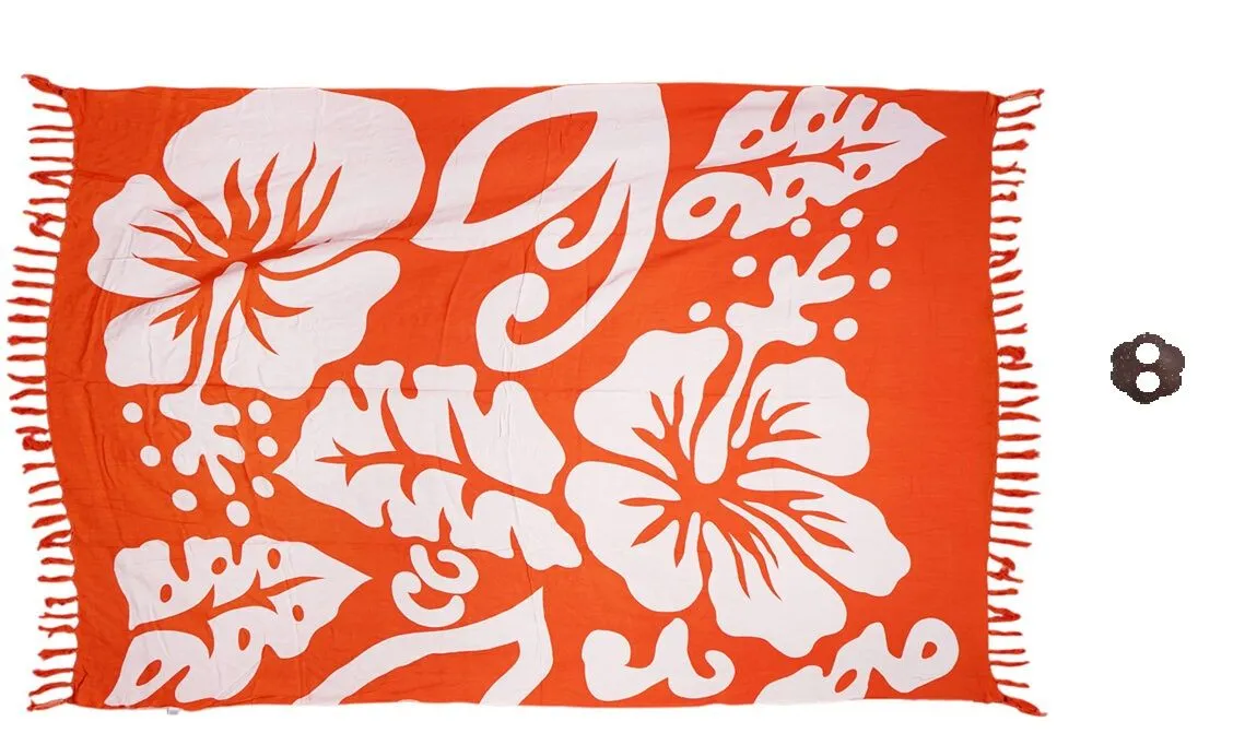 Sarong Island Flower Design With Coconut Shell Buckle 160cm x 115cm - Orange